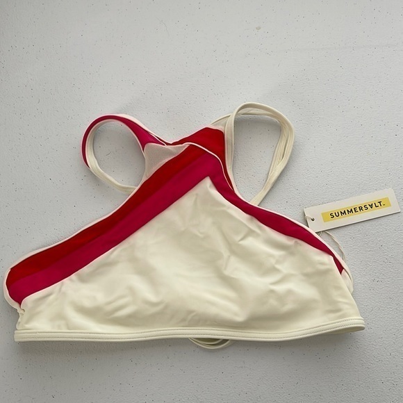 NWT summersalt the high tide white/red/pink bikini top size 4 - Picture 1 of 9